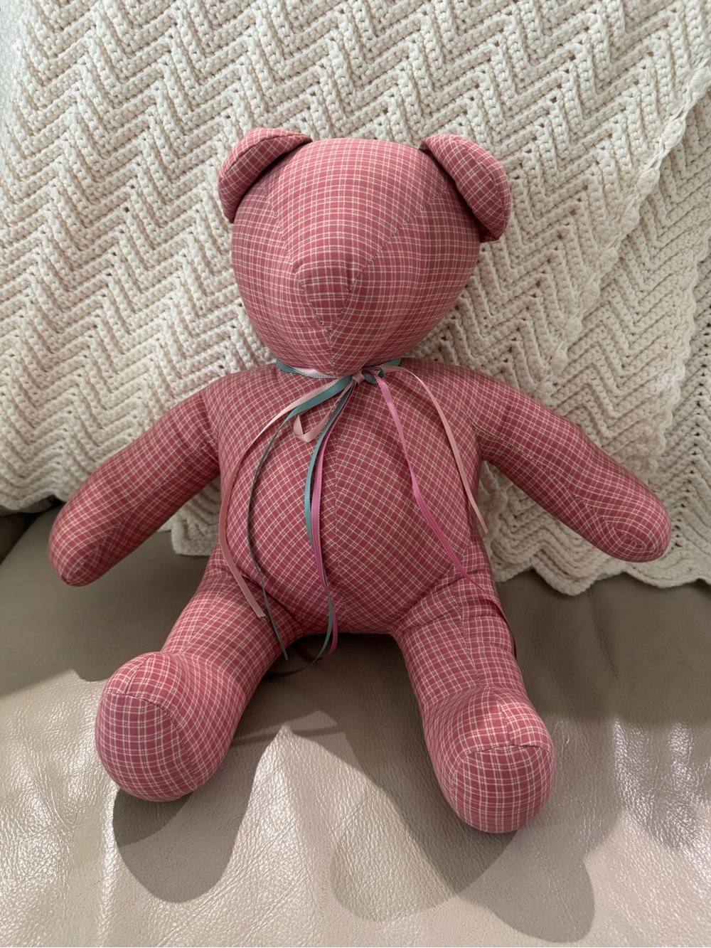 Vintage Handmade Pink Plaid Teddy Bear Plush Toy